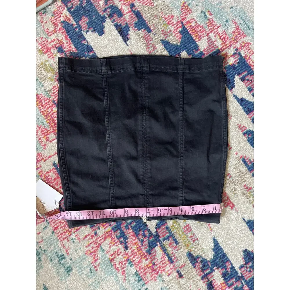 Free People Black High-Waist Denim Mini Skirt